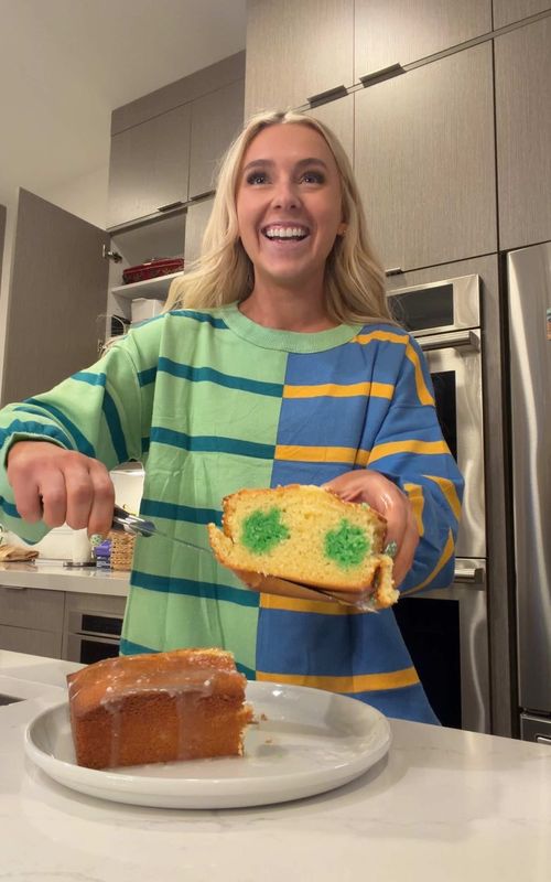 Trading cleaning for baking 🧹🤝🍰 #DIY #baking making a surprise inside clover cake 