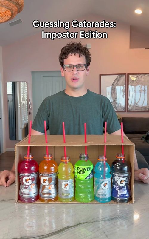 Can I guess 5 Gatorade flavors (and 1 impostor) WITHOUT knowing what’s in the box??? 👀🔥 #tastetest #gatorade #powerade 