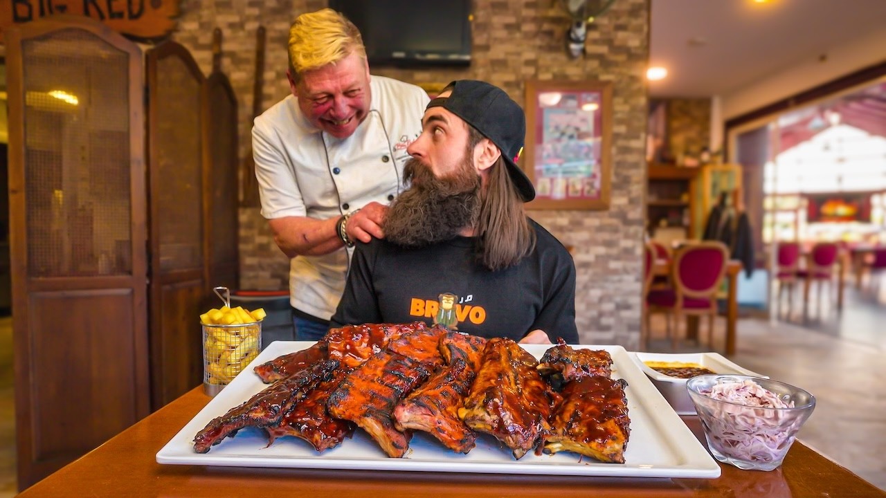 IF YOU CAN BEAT PORTUGAL'S HUGE RIB CHALLENGE THEY DRESS YOU AS A KING! | BeardMeatsFood