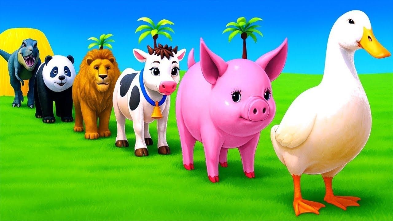 Long Slide Game With Cow Elephant Gorilla Hippopotamus Tiger 3d Animal Game Funny 3d Animals